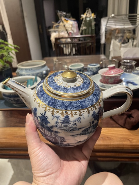古玩陶瓷樓臺亭閣山水執壺真品鑒賞圖
