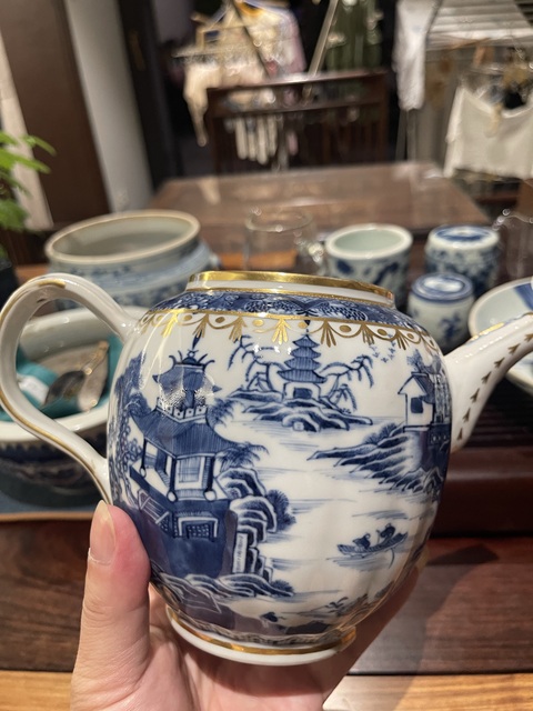 古玩陶瓷樓臺亭閣山水執壺真品鑒賞圖