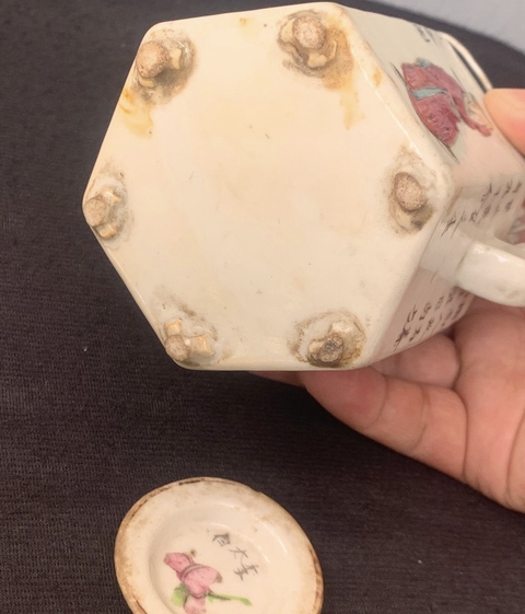 古玩陶瓷粉彩無雙譜六方提梁壺真品鑒賞圖