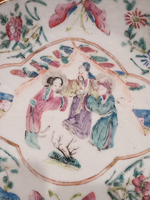 古玩陶瓷粉彩人物故事紋貢盤真品鑒賞圖