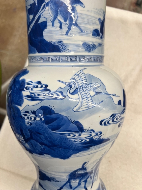 古玩陶瓷青花鶴鹿同春圖鳳尾尊真品鑒賞圖