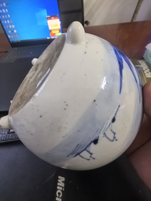 古玩陶瓷山水紋青花三乳足缽式香爐真品鑒賞圖