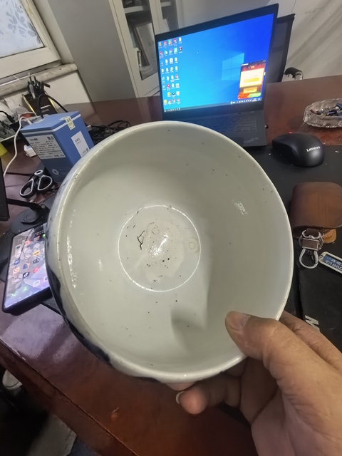 古玩陶瓷山水紋青花三乳足缽式香爐真品鑒賞圖