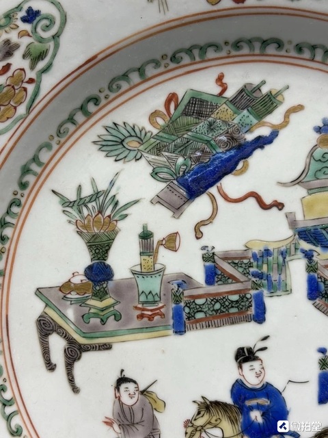 古玩陶瓷清康熙五彩人物故事圖盤真品鑒賞圖