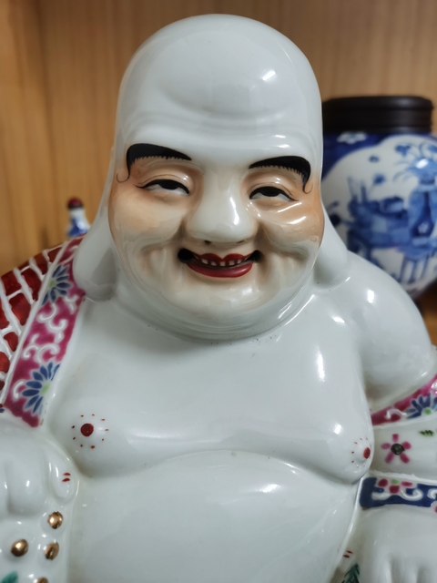 古玩陶瓷粉彩彌勒笑佛真品鑒賞圖