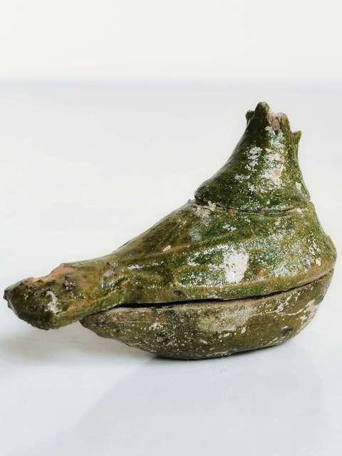 古玩陶瓷綠釉鳥形蓋盒真品鑒賞圖