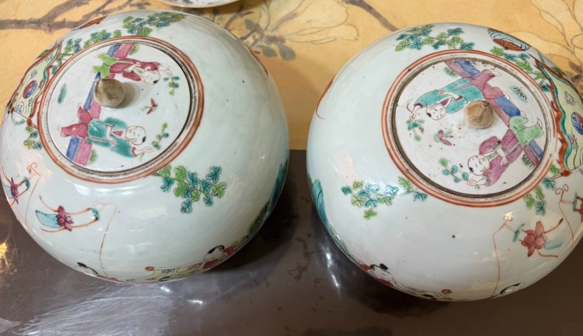 古玩陶瓷麒麟送子粉彩西瓜罐真品鑒賞圖