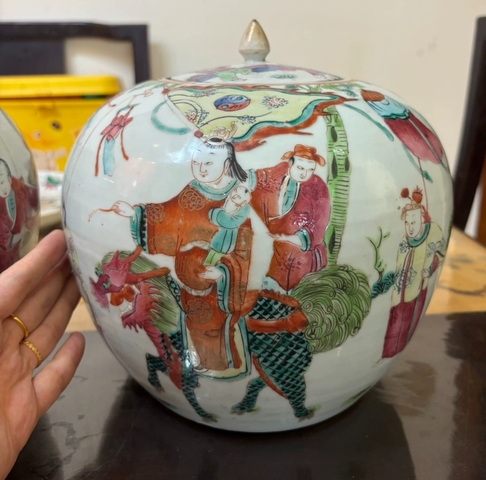 古玩陶瓷麒麟送子粉彩西瓜罐真品鑒賞圖