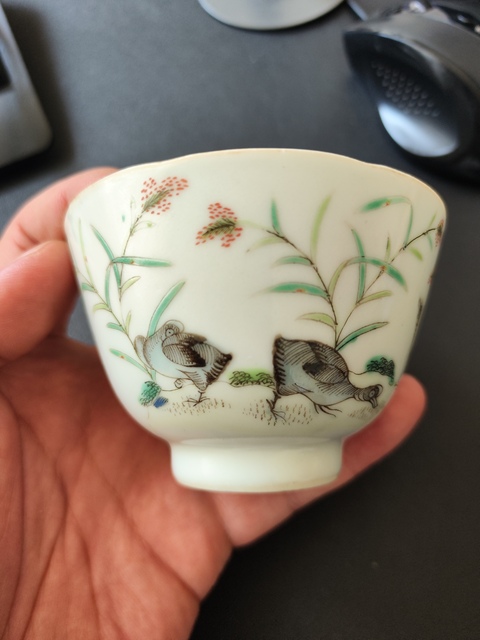 古玩陶瓷粉彩蘆雁紋花口杯拍賣，當前價格1800元