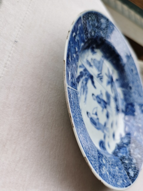 古玩陶瓷西廂記青花盤真品鑒賞圖