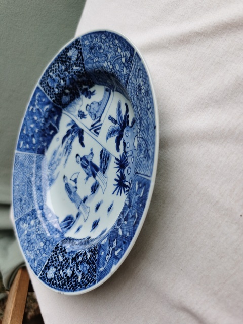 古玩陶瓷西廂記青花盤真品鑒賞圖