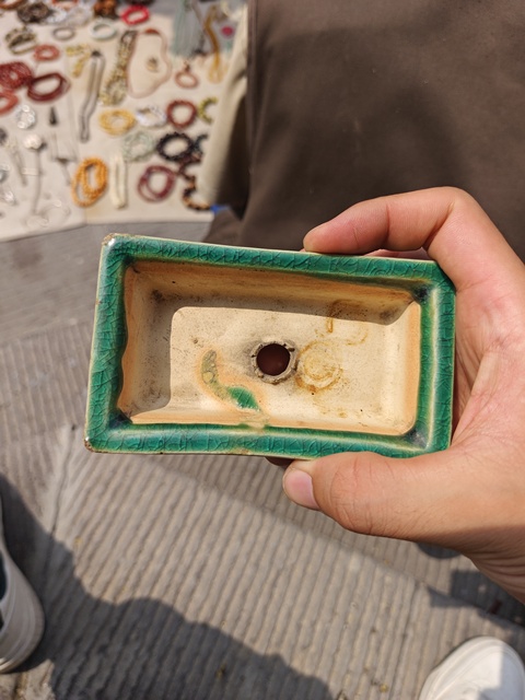 古玩陶瓷石灣窯綠釉菖蒲盆真品鑒賞圖