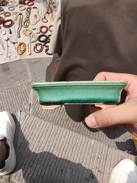 古玩陶瓷石灣窯綠釉菖蒲盆真品鑒賞圖