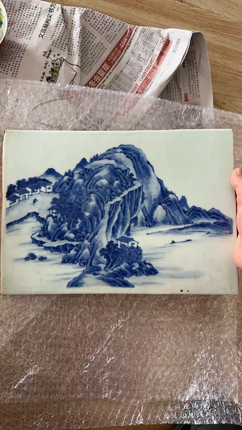 古玩陶瓷青花瓷板真品鑒賞圖