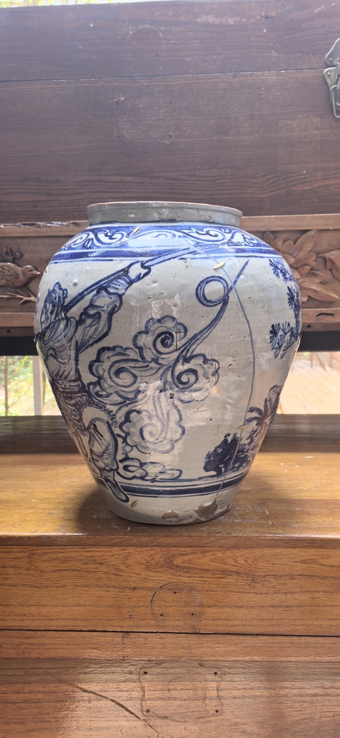 古玩陶瓷清代孫悟空三打***青花罐拍賣，當前價格8800元
