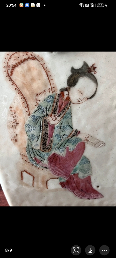 古玩陶瓷粉彩無雙普人物四方瓶真品鑒賞圖