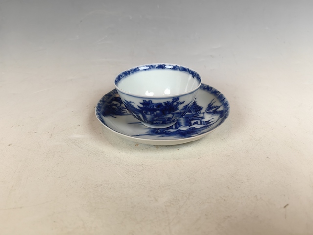 古玩陶瓷清中風景山水青花杯碟套真品鑒賞圖