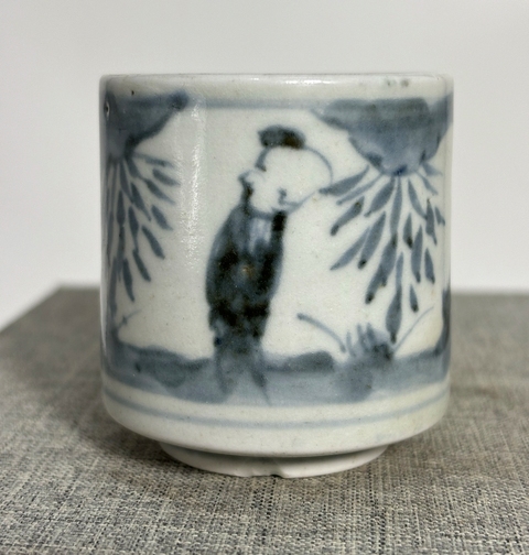 古玩陶瓷人物紋青花 圈足筒式香爐真品鑒賞圖
