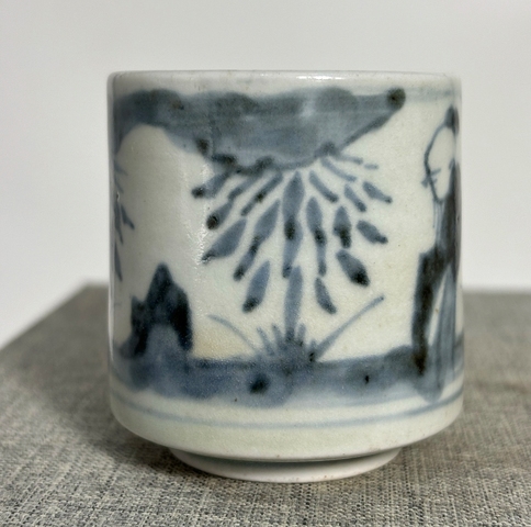 古玩陶瓷人物紋青花 圈足筒式香爐真品鑒賞圖