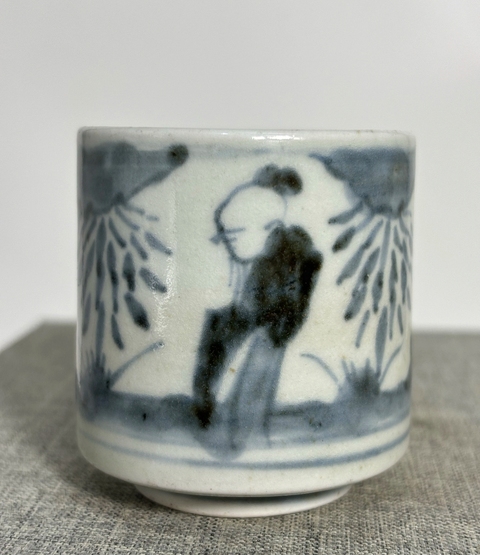古玩陶瓷人物紋青花 圈足筒式香爐真品鑒賞圖