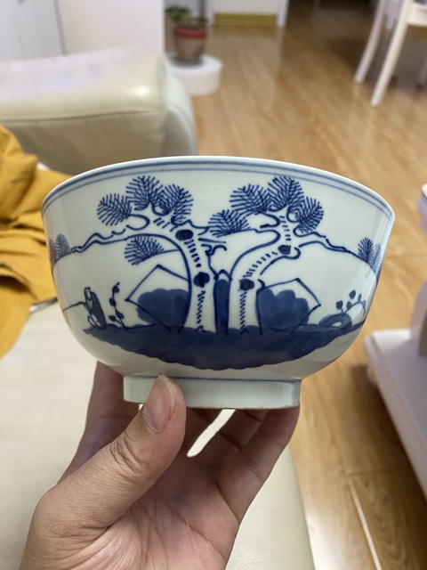 古玩陶瓷晚清青花詩文碗真品鑒賞圖