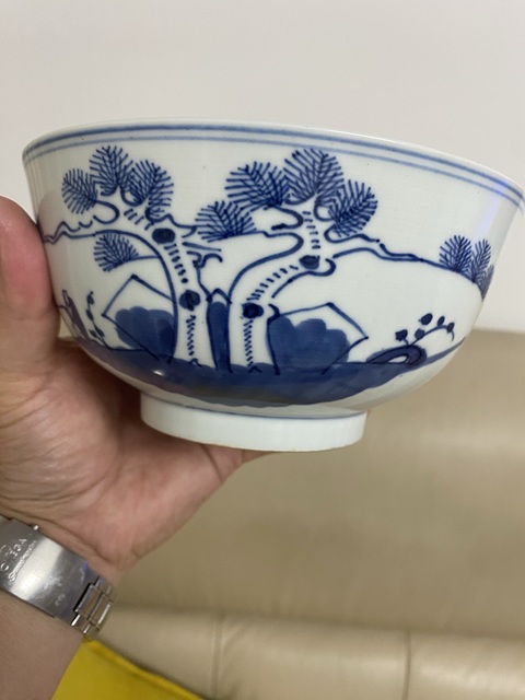古玩陶瓷晚清青花詩文碗真品鑒賞圖