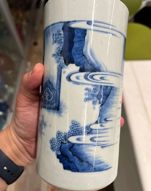 古玩陶瓷青花筆筒真品鑒賞圖