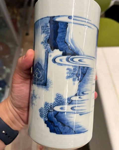 古玩陶瓷青花筆筒真品鑒賞圖