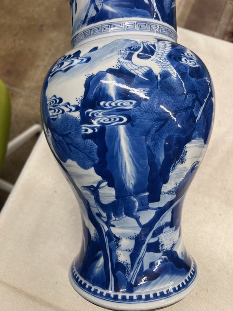 古玩陶瓷青花鶴鹿同春紋鳳尾尊真品鑒賞圖