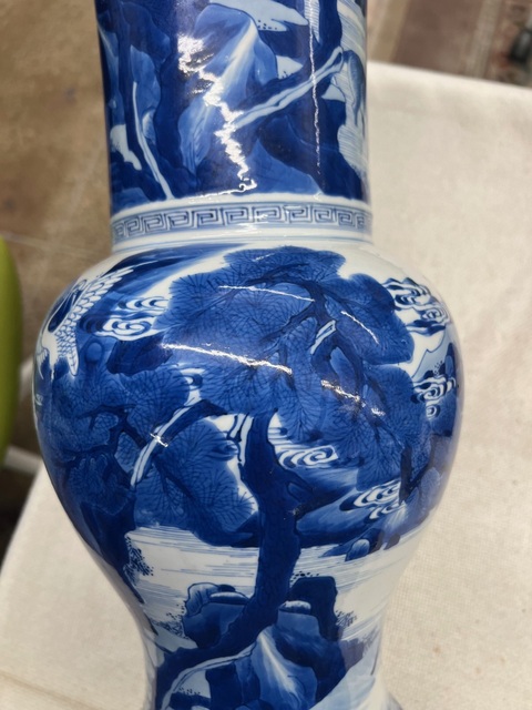 古玩陶瓷青花鶴鹿同春紋鳳尾尊真品鑒賞圖