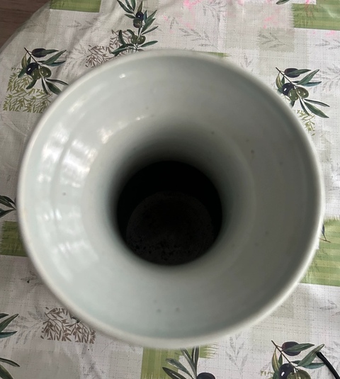 古玩陶瓷豆青青花堆白龍穿牡丹紋雙耳瓶真品鑒賞圖