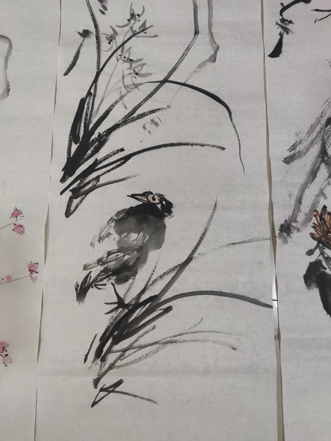 古玩字畫河南名家謝英慧 梅蘭竹菊禽鳥四屏拍賣,當前價格10元