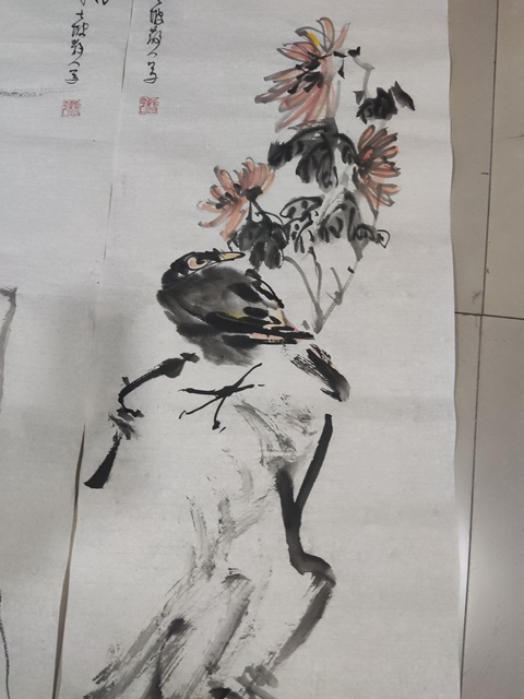 古玩字畫河南名家謝英慧 梅蘭竹菊禽鳥四屏拍賣,當前價格10元