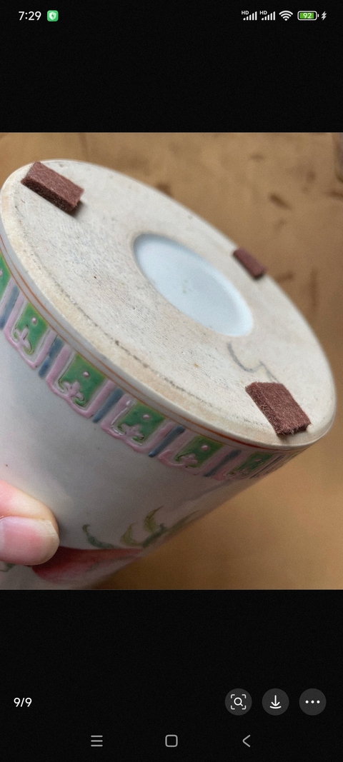 古玩陶瓷粉彩九桃紋帽筒真品鑒賞圖