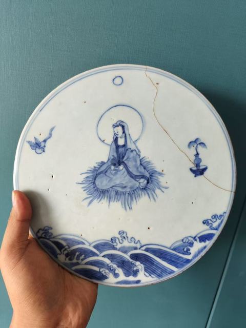 古玩陶瓷人物紋青花瓷板畫真品鑒賞圖