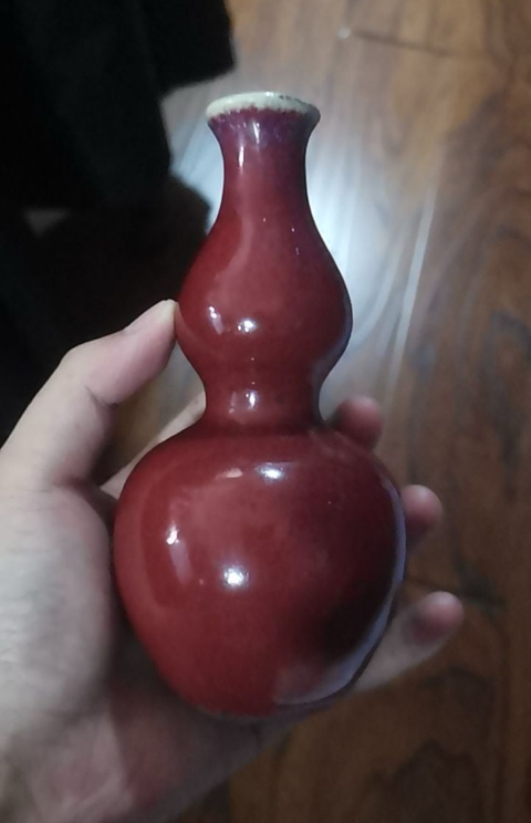 古玩陶瓷紅釉窯變葫蘆瓶真品鑒賞圖