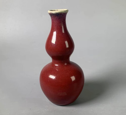 古玩陶瓷紅釉窯變葫蘆瓶真品鑒賞圖