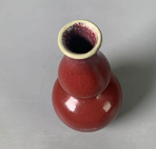 古玩陶瓷紅釉窯變葫蘆瓶真品鑒賞圖