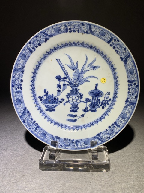 古玩陶瓷青花博古花卉紋盤真品鑒賞圖