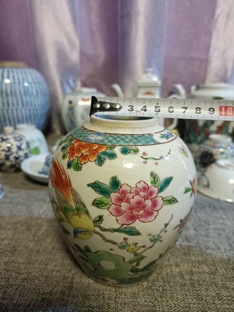 古玩陶瓷民國粉彩洞石花鳥紋罐拍賣,當前價格1888元