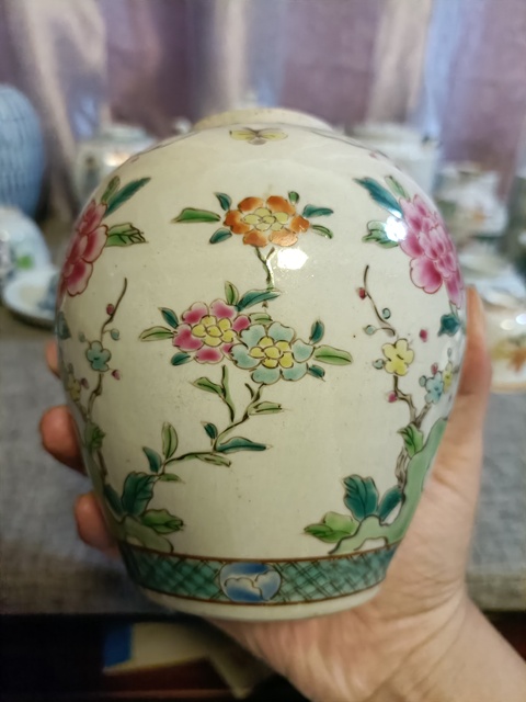 古玩陶瓷民國粉彩洞石花鳥紋罐拍賣,當前價格1888元