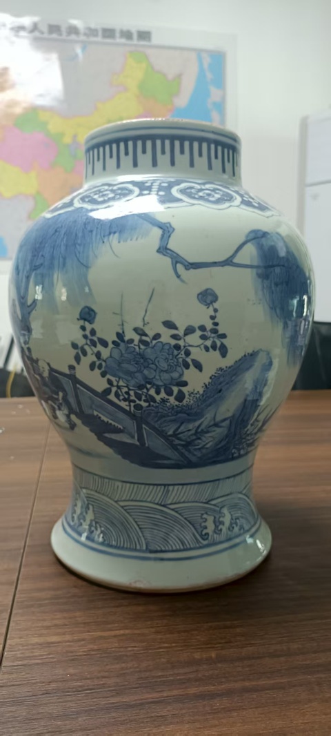古玩陶瓷青花仕女嬰戲圖蓋罐，模糊，偏老真品鑒賞圖
