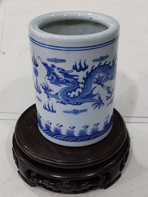 古玩陶瓷青花雙龍戲珠紋筆筒拍賣，當(dāng)前價(jià)格388元