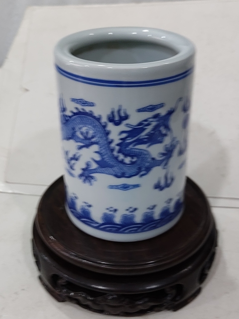古玩陶瓷青花雙龍戲珠紋筆筒拍賣，當(dāng)前價(jià)格388元