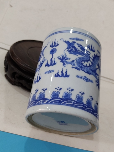 古玩陶瓷青花雙龍戲珠紋筆筒拍賣，當(dāng)前價(jià)格388元