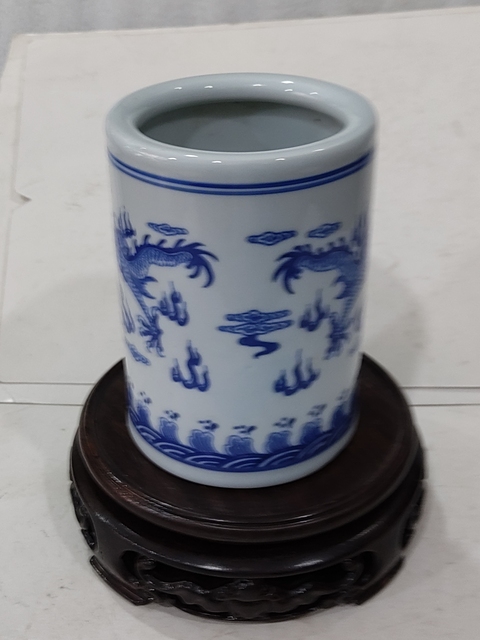古玩陶瓷青花雙龍戲珠紋筆筒拍賣，當(dāng)前價(jià)格388元