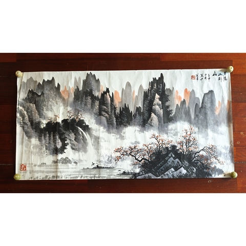 古玩字畫廣西名家 中美協(xié)會(huì)員 梁榮中先生 夕陽山外山 淺降山水軟片拍賣,當(dāng)前價(jià)格4000元