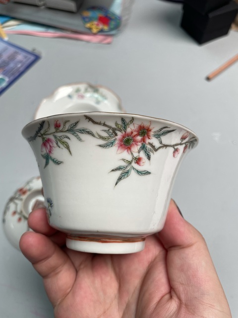古玩陶瓷民國細路粉彩蓋碗真品鑒賞圖