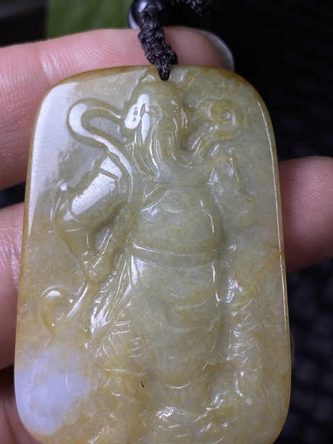 古玩玉器（一口價放漏）當代翡翠雕“關公牌”拍賣，當前價格1500元