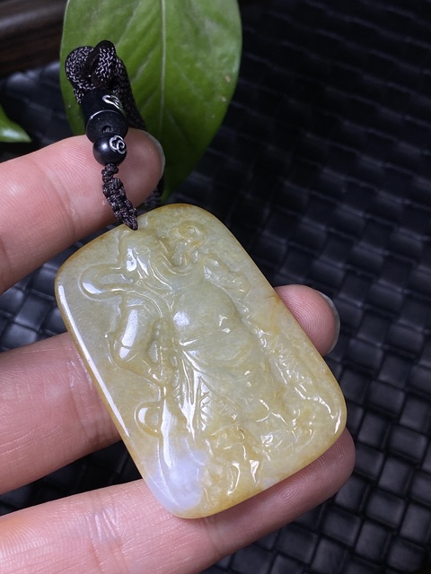 古玩玉器（一口價放漏）當代翡翠雕“關公牌”拍賣，當前價格1500元
